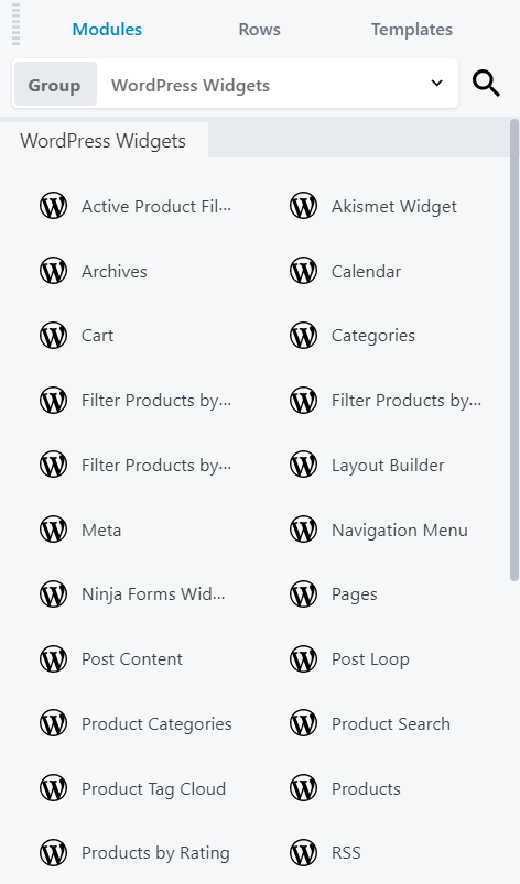 Widgets on Beaver page builder 