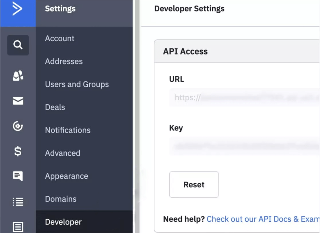 ActiveCampaign developer settings